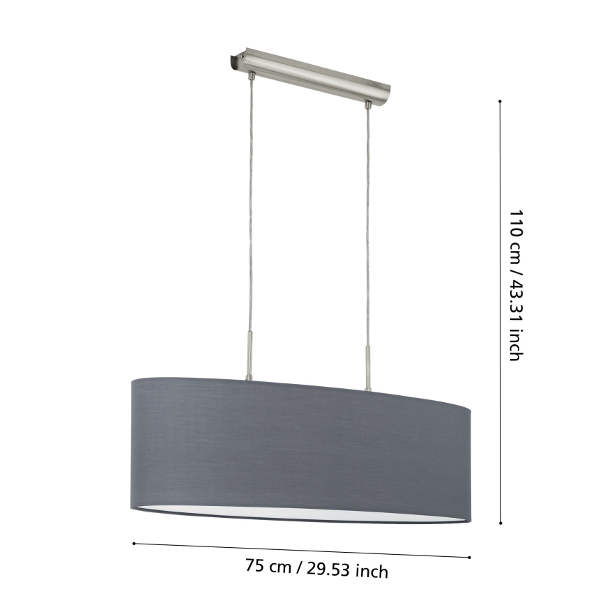 Eglo 55276 - Lampa wisząca na lince PASTERI 2xE27/60W/230V szara