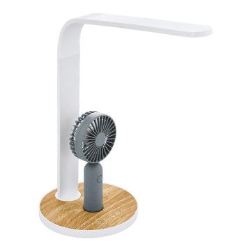 Eglo 55399 - LED ściemnialna ładowalna lampka stołowa z wentylatorem LED/6,2W/5V 3000/4000/5000K 2000 mAh biała/brązowa