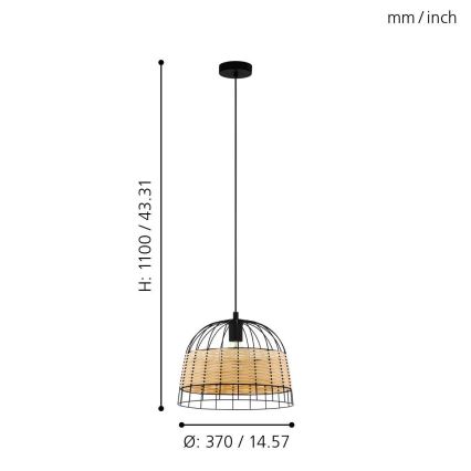 Eglo 55709 - Żyrandol na lince ANWICK 1xE27/40W/230V rattan
