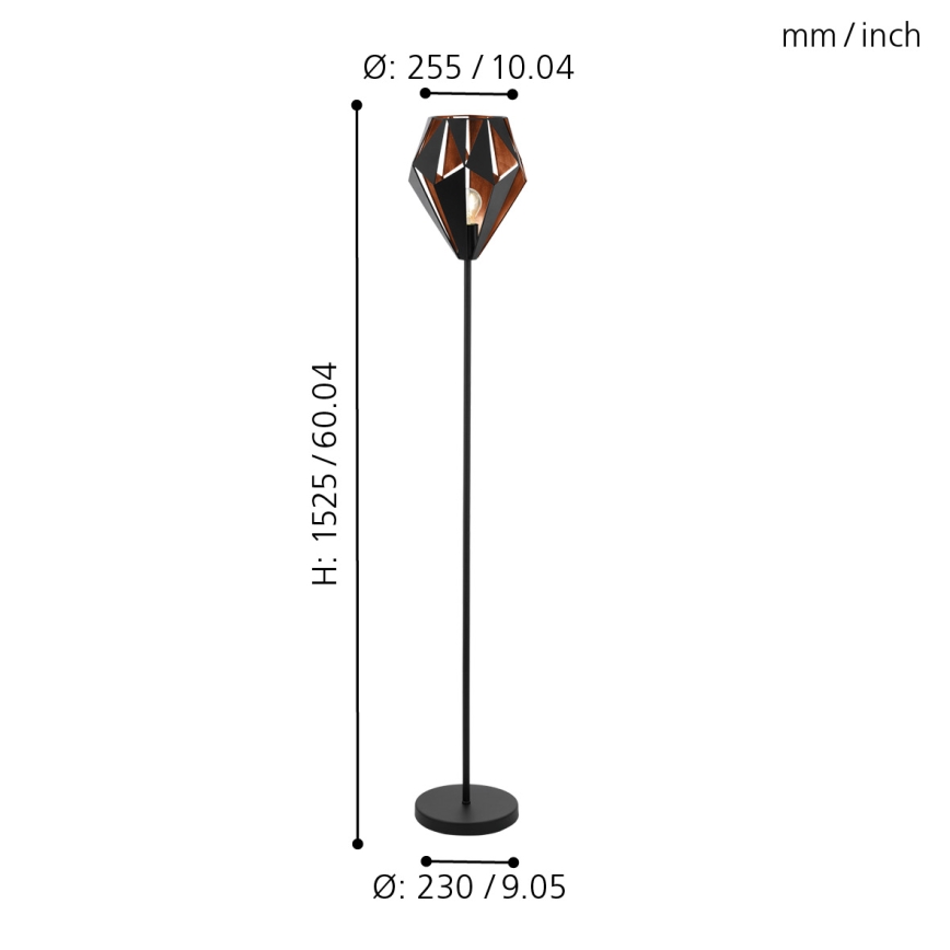 Eglo 62838 - Lampa podłogowa CARLTON PRO 1xE27/60W/230V czarna