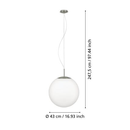 Eglo 63271 - Lampa wisząca na lince PIEDALE 1xE27/60W/230V śr. 43 cm chrom matowy