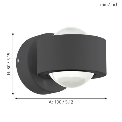 Eglo 64496 - Kinkiet LED ONO PRO 2xLED/2,5W/230V antracyt
