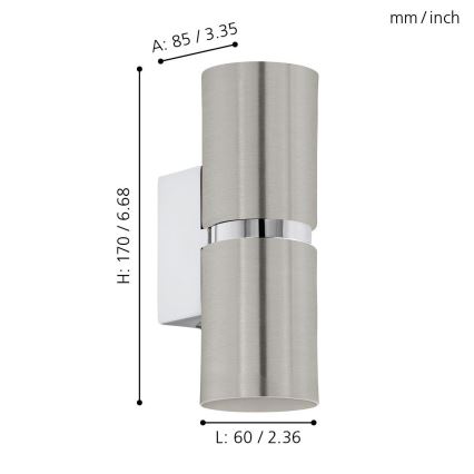 Eglo 64794 - LED Kinkiet PASSA PRO 2xGU10/3,3W/230V 3000K matowy chrom