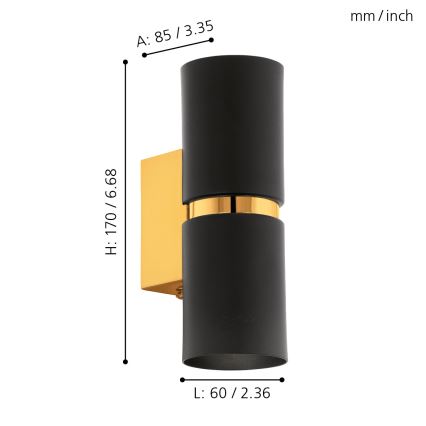 Eglo 64795 - LED Kinkiet PASSA PRO 2xGU10/3,3W/230V 3000K czarny/złoty
