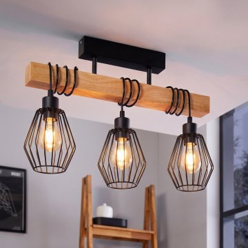 Eglo 780168 - Lampa sufitowa natynkowa TABODI 3xE27/40W/230V sosna/czarny