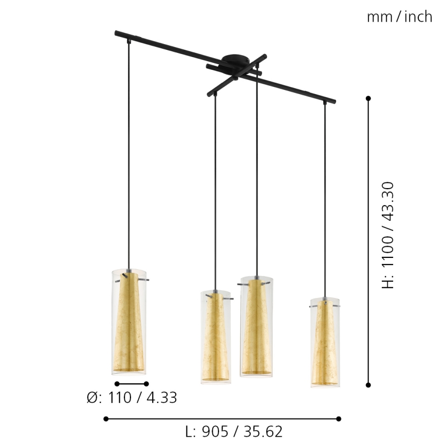 Eglo 79344 - Żyrandol na lince PINTO GOLD 4xE27/40W/230V złoty