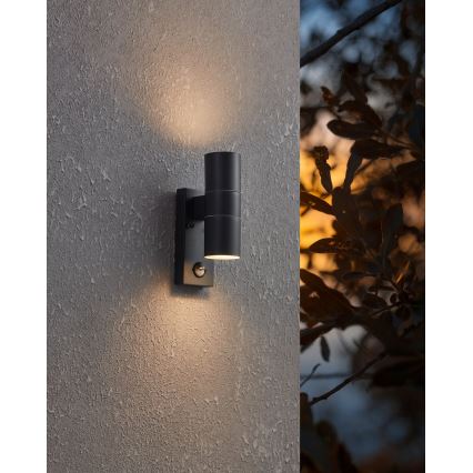 Eglo 79545- LED Kinkiet zewnętrzny z czujnikiem ARAPONGAS 2xGU10/2,8W/230V IP44 czarny