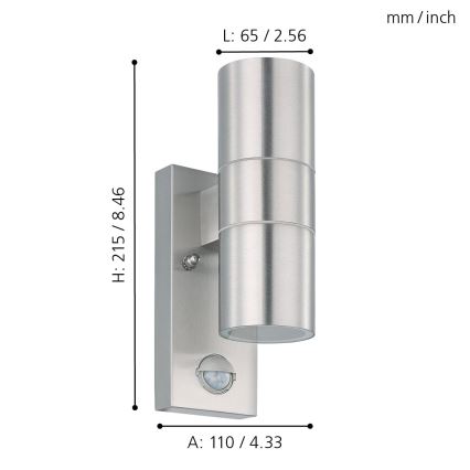 Eglo 79594- LED Kinkiet zewnętrzny z czujnikiem ARAPONGAS 2xGU10/2,8W/230V IP44 matowy chrom