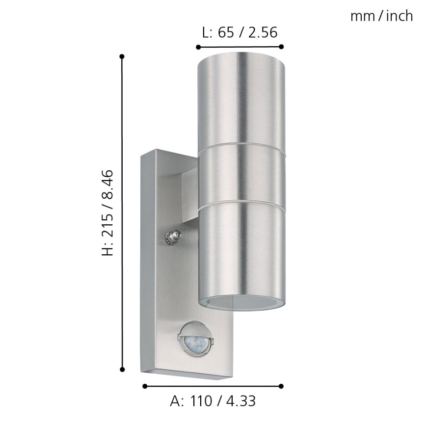 Eglo 79594- LED Kinkiet zewnętrzny z czujnikiem ARAPONGAS 2xGU10/2,8W/230V IP44 matowy chrom