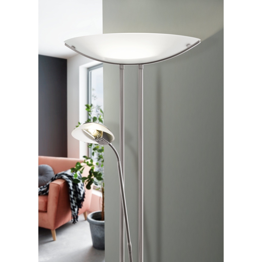 EGLO - Lampa podłogowa ściemnialna BAYA 1xR7s/230W+1xG9/33W matowy chrom