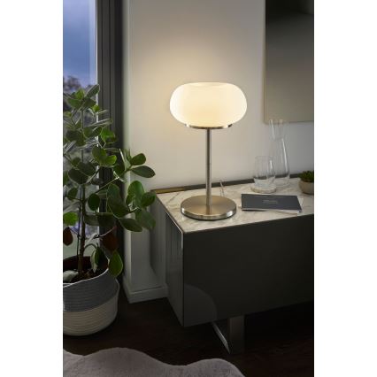 EGLO 86816 - Lampa stołowa OPTICA 2xE27/60W biały/opalone szkło