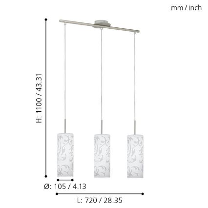 Eglo - Lampa wisząca 3x E27/60W