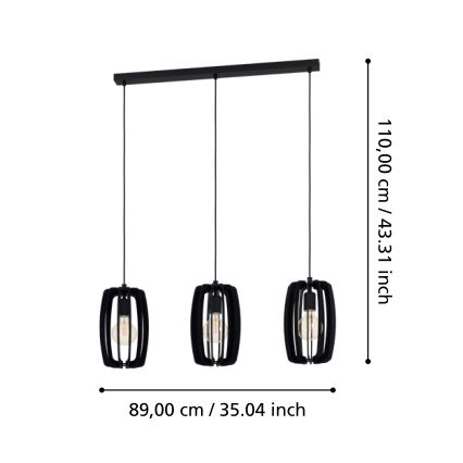 Eglo - Lampa wisząca na linkach 3xE27/40W/230V czarna