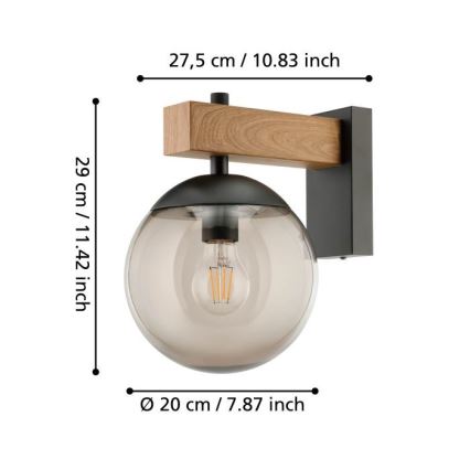 Eglo - Kinkiet zewnętrzny 1xE27/40W/230V czarny/drewno IP44