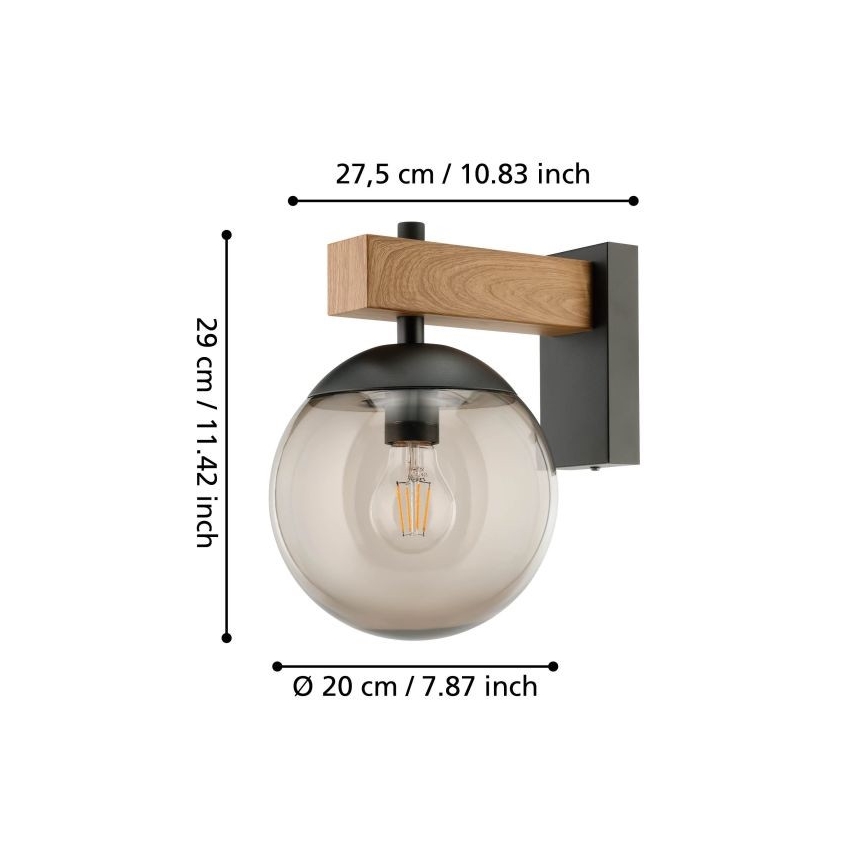 Eglo - Kinkiet zewnętrzny 1xE27/40W/230V czarny/drewno IP44