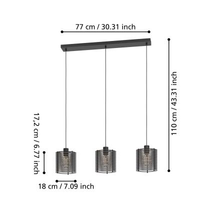 Eglo - Żyrandol na lince 3xE27/40W/230V