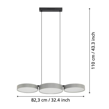 Eglo - LED RGBW Ściemnialny żyrandol na lince 3xLED/7,5W/230V 2700-6500K szary