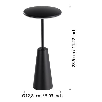 Eglo - LED Ściemnialna dotykowa zewnętrzna lampa LED/2,8W/5V 2400K/3000K/4000K 5200 mAh IP54 czarny