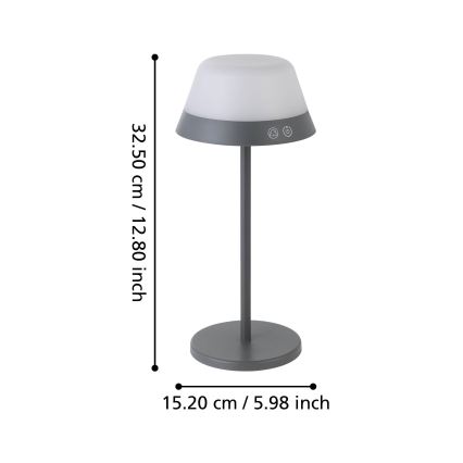 Eglo - LED RGBW Ściemnialna dotykowa zewnętrzna lampa 2w1 LED/1,5W/5V 2600 mAh IP54 szary