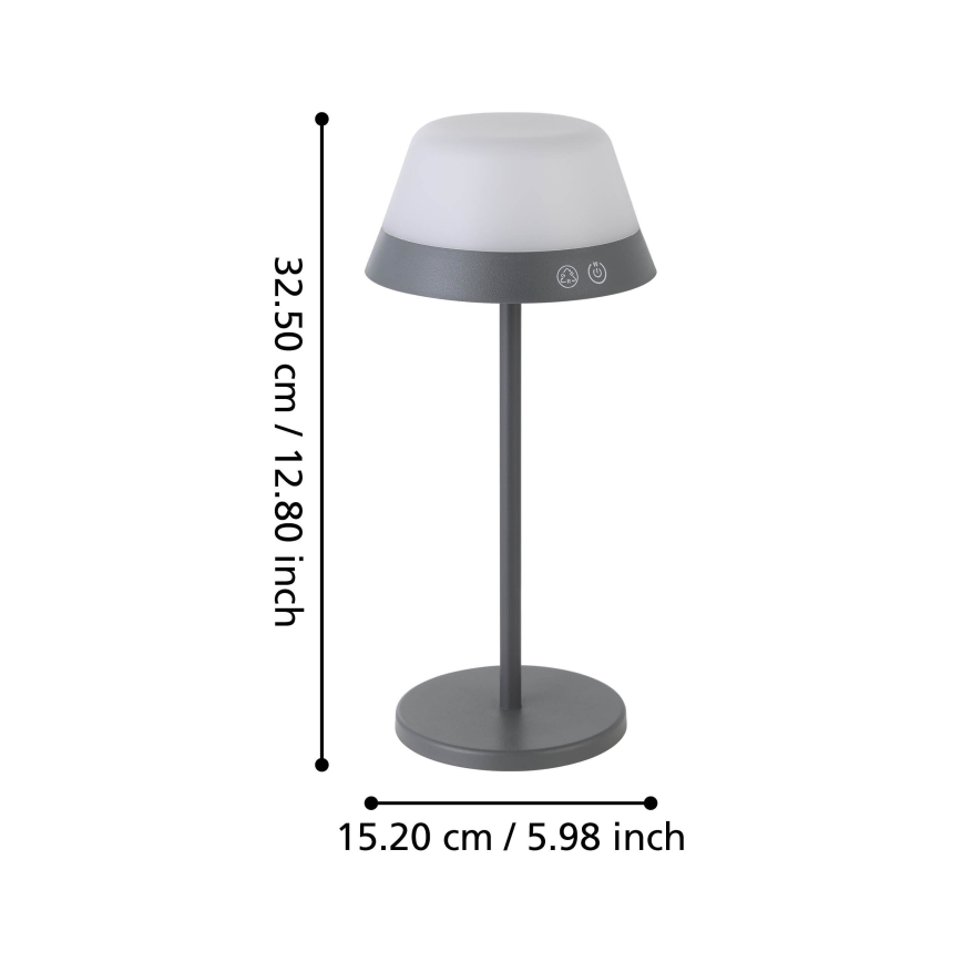 Eglo - LED RGBW Ściemnialna dotykowa zewnętrzna lampa 2w1 LED/1,5W/5V 2600 mAh IP54 szary