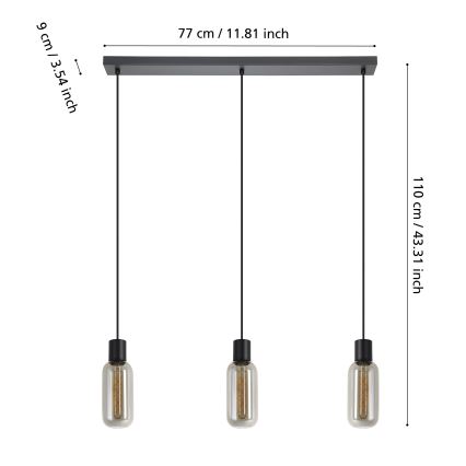 Eglo - Lampa wisząca na lince 3xE27/4W/230V czarna/przydymiona