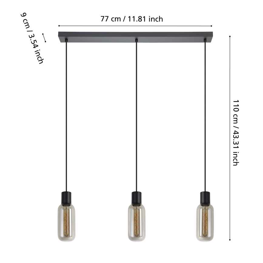 Eglo - Lampa wisząca na lince 3xE27/4W/230V czarna/przydymiona