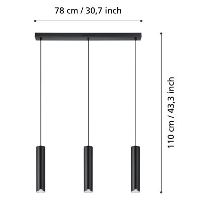 Eglo - LED RGBW Ściemnialny żyrandol na lince 3xLED/3,7W/230V 2700-6500K czarny