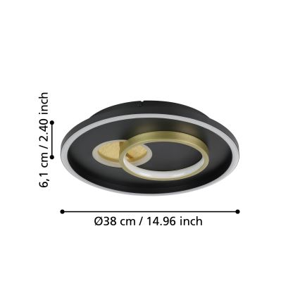 Eglo - LED Plafon 1xLED/14W/230V + 1xLED/8,5W śr. 38 cm czarny/złoty