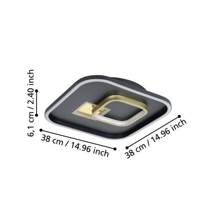 Eglo - LED Plafon 1xLED/16,2W/230V + 1xLED/9,2W 38x38 cm czarny/złoty