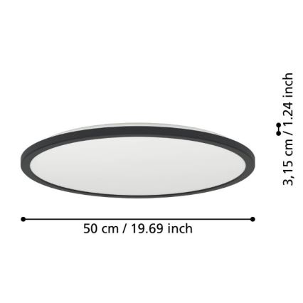Eglo - LED Ściemnialny plafon łazienkowy LED/16,8W/230V 2700-6500K śr. 50 cm IP44 czarny + zdalne sterowanie