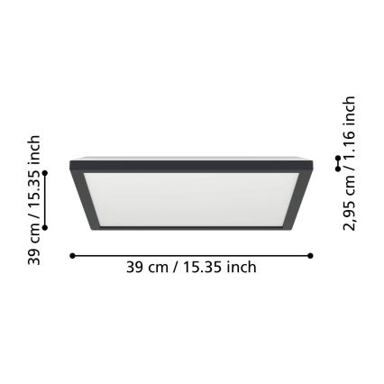 Eglo - LED Ściemnialny plafon łazienkowy LED/17,6W/230V 2700-6500K 39x39 cm IP44 czarny + zdalne sterowanie