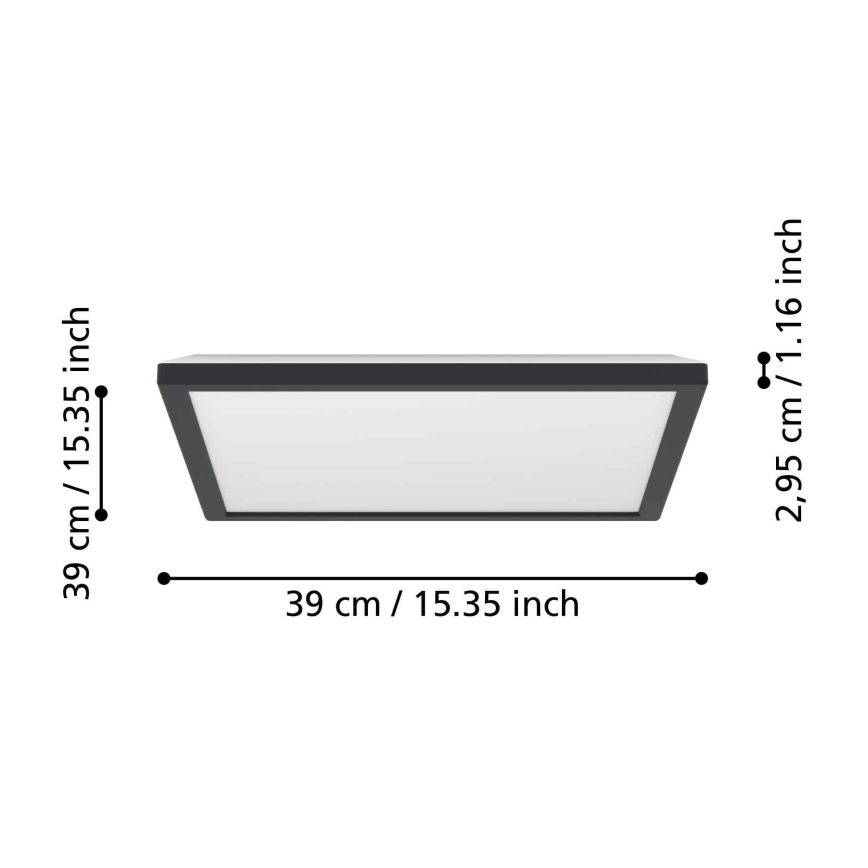 Eglo - LED Ściemnialny plafon łazienkowy LED/17,6W/230V 2700-6500K 39x39 cm IP44 czarny + zdalne sterowanie