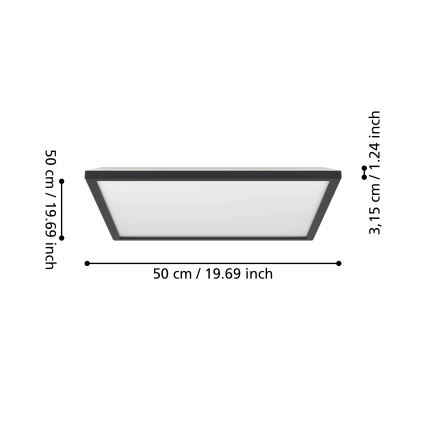 Eglo 901457 - LED Ściemnialny plafon łazienkowy LED/17W/230V 2700-6500K 50x50 cm IP44 czarny + zdalne sterowanie