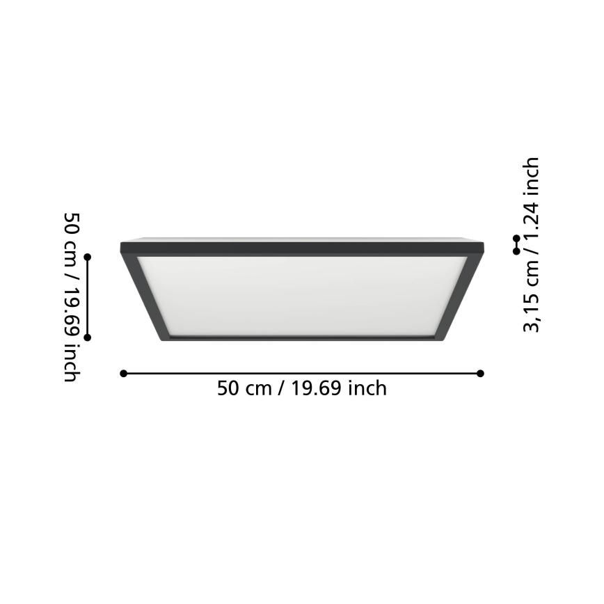 Eglo 901457 - LED Ściemnialny plafon łazienkowy LED/17W/230V 2700-6500K 50x50 cm IP44 czarny + zdalne sterowanie