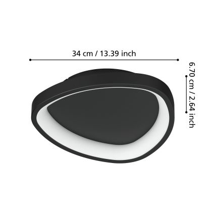 Eglo - LED Plafon ściemnialny LED/12W/230V 2700-6500K czarny + pilot zdalnego sterowania