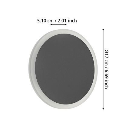 Eglo - LED Kinkiet LED/12W/230V 3000K śr. 17 cm czarny