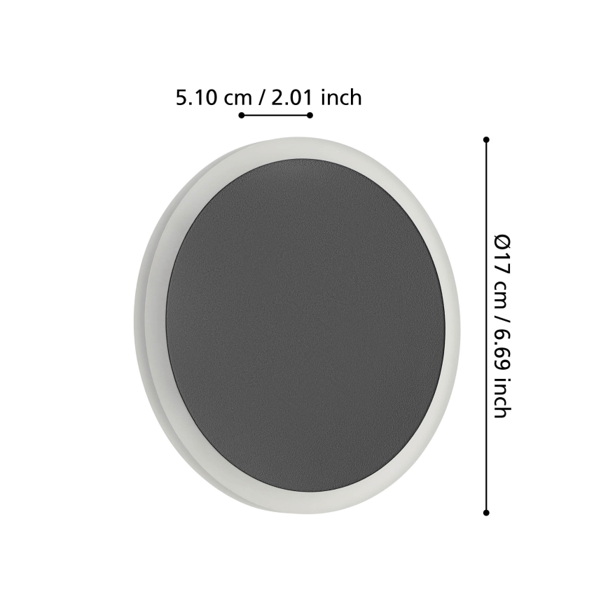 Eglo - LED Kinkiet LED/12W/230V 3000K śr. 17 cm czarny