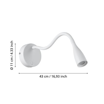 Eglo - Giętna lampa ścienna LED z USB, 3,8 W, 230 V, biała