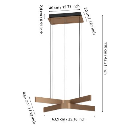 Eglo - LED RGBW ściemnialna lampa wisząca na lince 2xLED/18W/230V miedziano-czarna