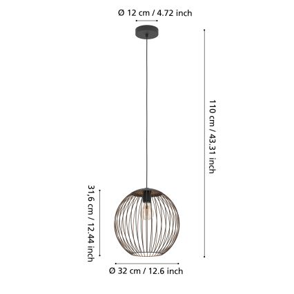 Eglo - lampa wisząca na przewodzie 1xE27/60W/230V, czarna