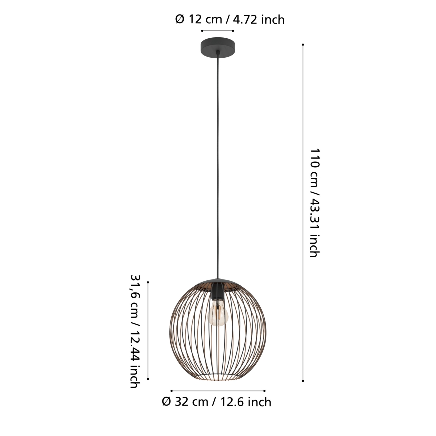 Eglo - lampa wisząca na przewodzie 1xE27/60W/230V, czarna
