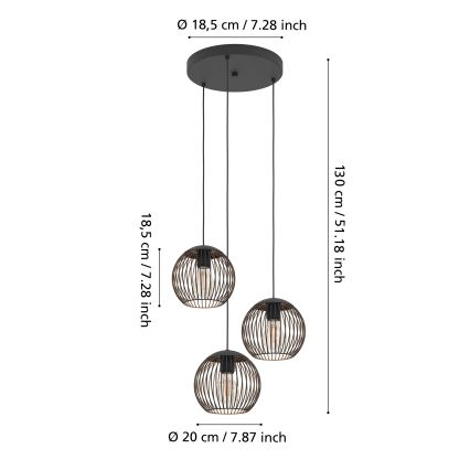 Eglo - Żyrandol na przewodzie 3xE27/60W/230V czarny