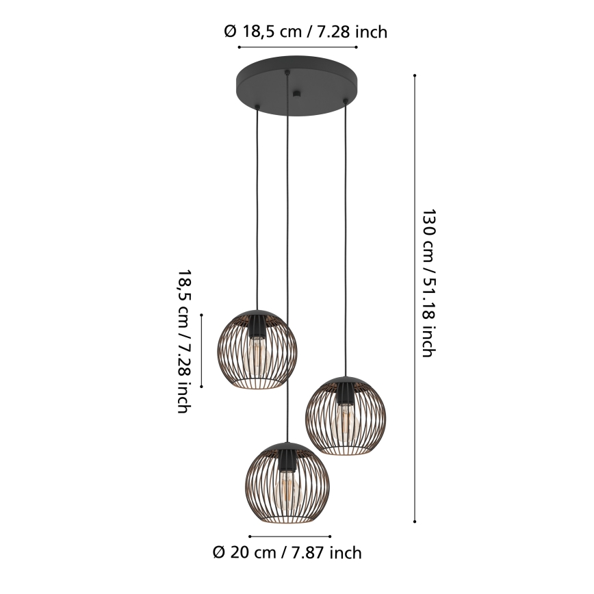Eglo - Żyrandol na przewodzie 3xE27/60W/230V czarny