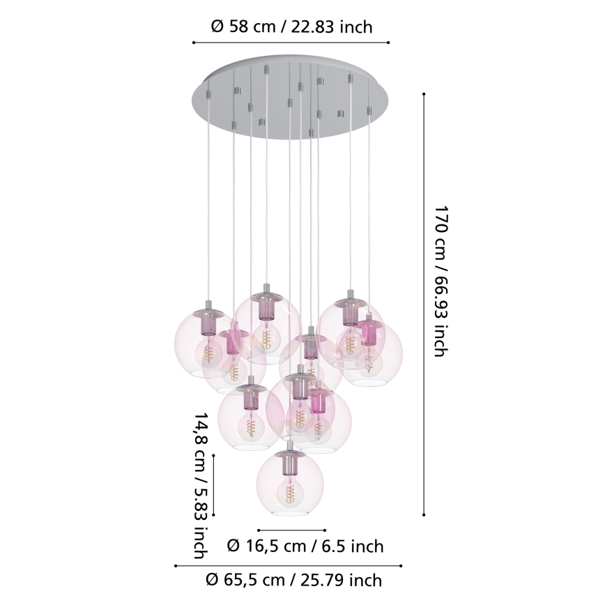 Eglo - Żyrandol na linkach 10xE27/60W/230V chrom błyszczący/przezroczysty