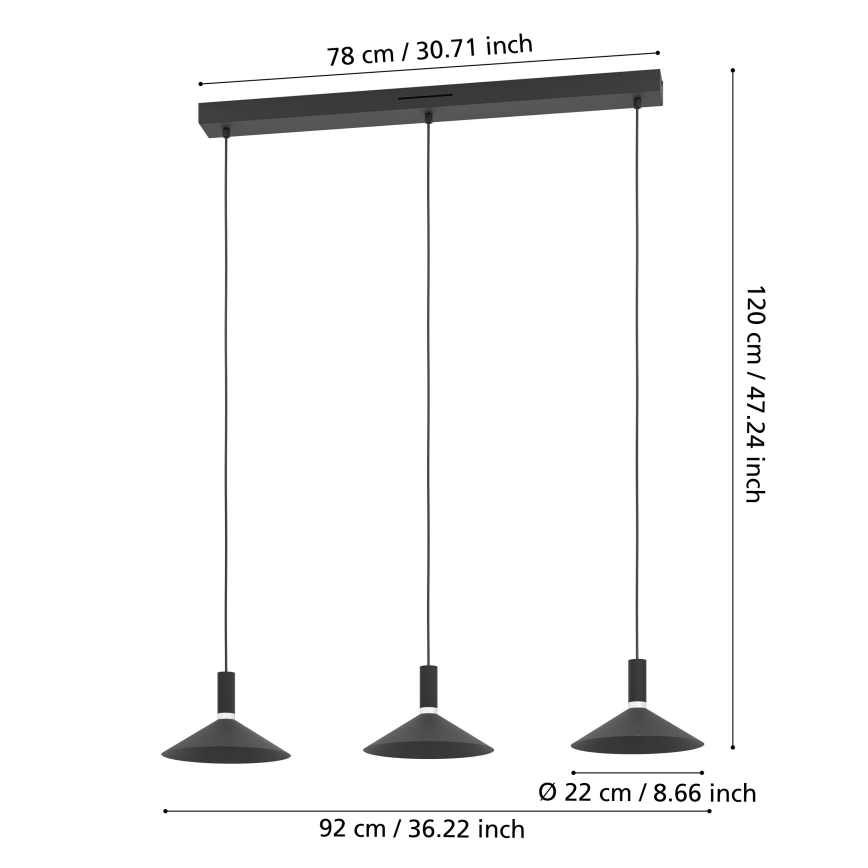 Eglo - LED RGBW ściemnialny żyrandol na przewodzie 3xLED/7,5W/230V 2700-6500K czarny