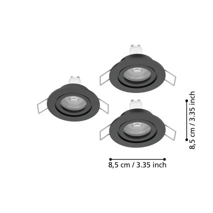 Eglo - ZESTAW 3x LED, wpuszczane oprawy punktowe do łazienki, 1xGU10/4,5W/230V, IP44, czarny