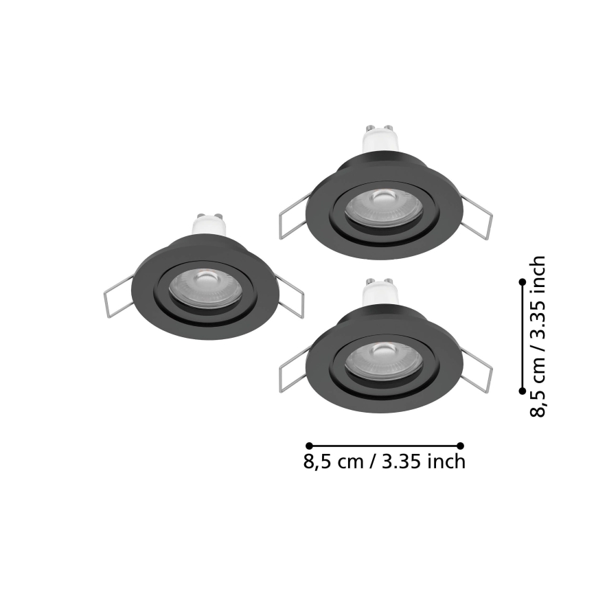 Eglo - ZESTAW 3x LED, wpuszczane oprawy punktowe do łazienki, 1xGU10/4,5W/230V, IP44, czarny