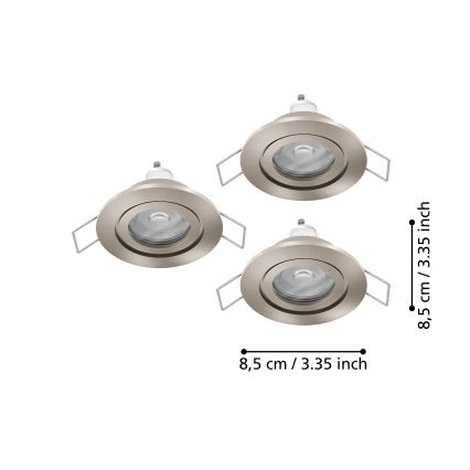Eglo - ZESTAW 3x LED Łazienkowa wpuszczana oprawa punktowa 1xGU10/4,5W/230V IP44 matowy chrom