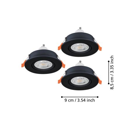 Eglo - ZESTAW 3x LED oprawy punktowe do zabudowy 1xGU10/4,5W/230V czarne