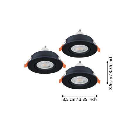 Eglo - ZESTAW 3x LED wpuszczanych opraw punktowych do łazienki 1xGU10/4,5W/230V IP44 czarny